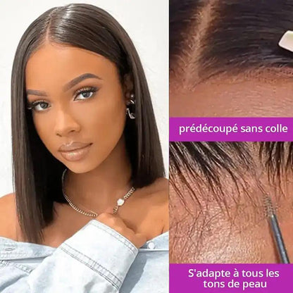 Glueless Bob Perruque Sans Colle Wear Go Cheveux Humains Lisse - hjweavebeauty