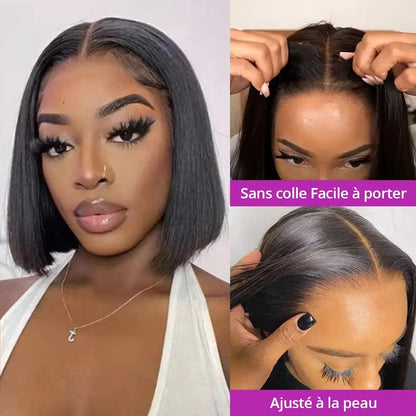 Glueless Bob Perruque Sans Colle Wear Go Cheveux Humains Lisse - hjweavebeauty