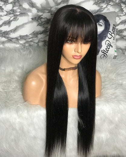 Perruque à Frange Cheveux Humains Brésilien Lisse - hjweavebeauty