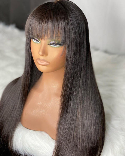 Perruque à Frange Cheveux Humains Brésilien Lisse - hjweavebeauty