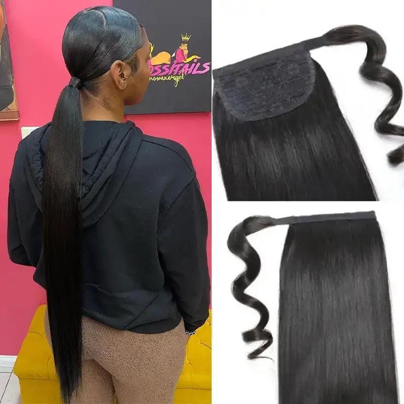 Queue de cheval droite Extension de cheveux humains Queues de cheval hautes - hjweavebeauty