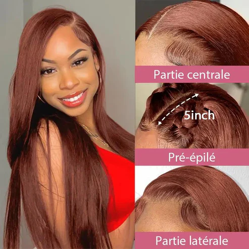 🔥Vente Flash 9x6 Glueless Pré-épilé Brun Rougeâtre Couleur Perruque Sans Colle Lisse