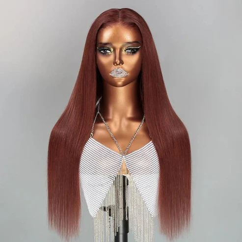 🔥Vente Flash 9x6 Glueless Pré-épilé Brun Rougeâtre Couleur Perruque Sans Colle Lisse